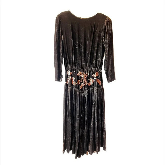 Donna Morgan For Nonstop Vintage Dark Brown Silk Crushed Velvet Drop-waist Dress - Picture 1 of 12